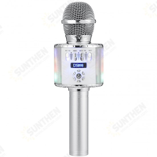 DS898 3-IN-1 Wireless Microphone 2*13W HIFI bluetooth Speaker TF Card 2600mAh Luminous Handheld Mic Recorder Singing Player for KTV K Songs