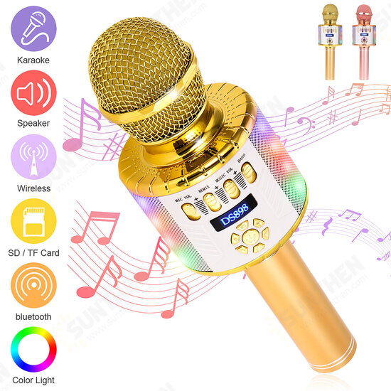 DS898 3-in-1 Microphone Wireless bluetooth Microphone bluetooth Speaker Recorder HIFI Noise Reduction TF Card 2400mAh Luminous Handheld Portable Professional K Songs Karaoke Singing Player