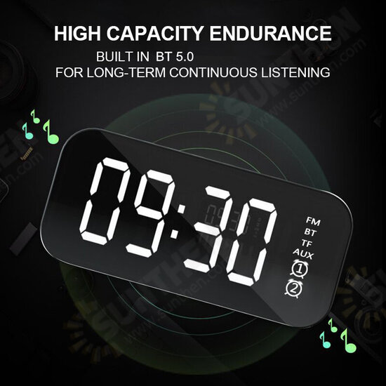 H21 Wireless bluetooth Speaker Mini LED Double Alarm Clock FM Radio TF Card AUX Soundbar Subwoofer with Mic