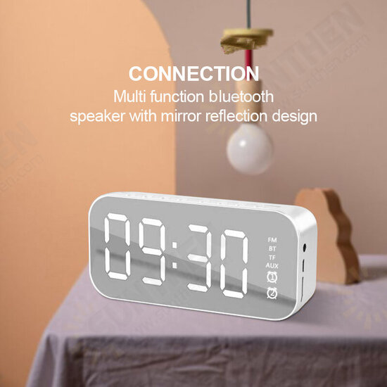 H21 Wireless bluetooth Speaker Mini LED Double Alarm Clock FM Radio TF Card AUX Soundbar Subwoofer with Mic