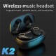 K2 TWS Earphone Wireless bluetooth 5.0 Headset HIFI Stereo Bass HD Calling Noise Reduction In-Ear Earbuds Smart Touch Sweatproof Sports Headphones with Mic