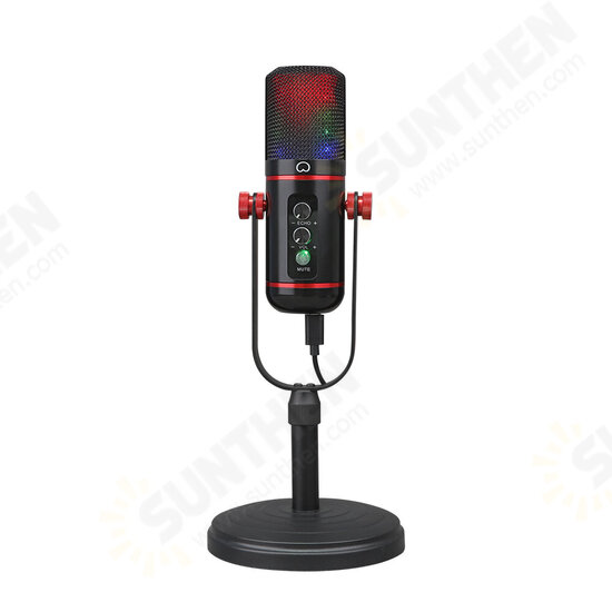 MC-200 USB Microphone with RGB Breathing Light Capacitive Microphone for Live Streaming Recording Studio