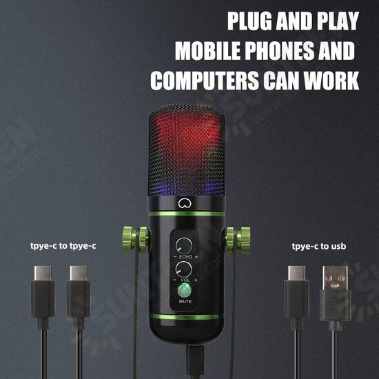 MC-200 USB Microphone with RGB Breathing Light Capacitive Microphone for Live Streaming Recording Studio