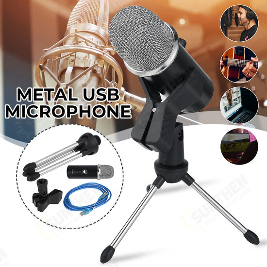 V9 USB Condenser Professional Microphone with Stand for Computer Recording PC Live