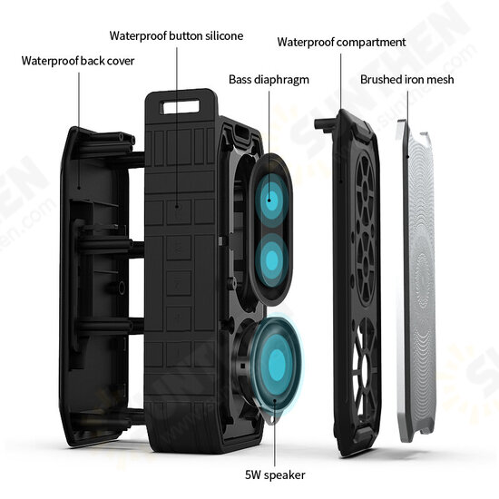 X3 bluetooth Speaker Super Bass Stereo Surround Sound FM Radio TF Card Boombox AUX-In IPX7 Waterproof 1200mAh Portable Outdoor Soundbar with Mic