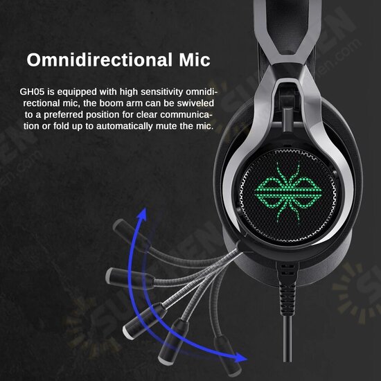 GH05 Wired Gaming Headphones USB 7.1 Stereo Surround Sound ENC Noise Reduction 50MM Driver Luminous Gaming Headset with Mic for Laptop PC Computer