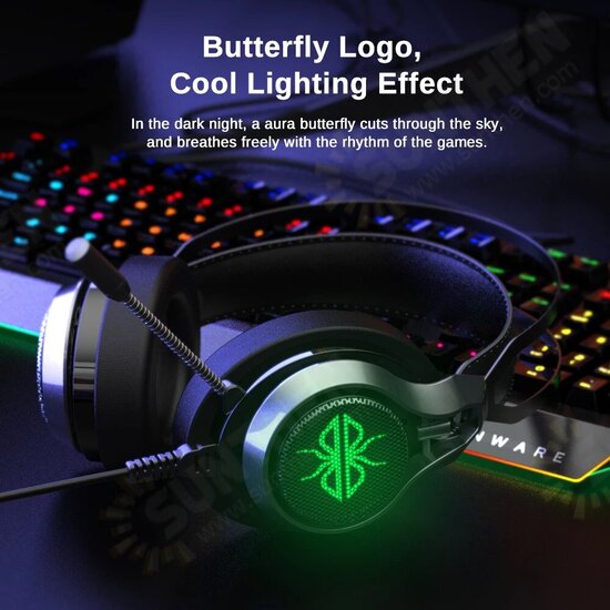 GH05 Wired Gaming Headphones USB 7.1 Stereo Surround Sound ENC Noise Reduction 50MM Driver Luminous Gaming Headset with Mic for Laptop PC Computer