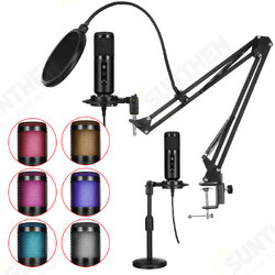 Noise Cancelling Condenser Microphone with Live Studio Sound Card Recording Mount Boom Stand Mic Kit for Live Broadcast K Song