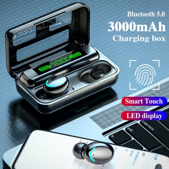 F9 TWS bluetooth 5.0 Earphone HiFi Smart Touch Control Auto Pairing Phone Charger In-ear Sports Headphone with Mic