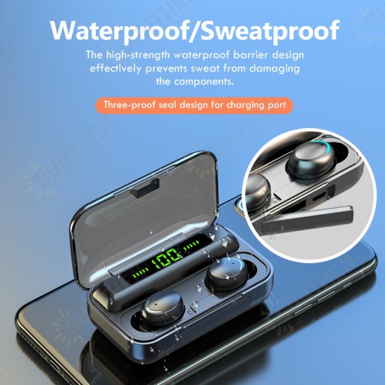 F9 TWS bluetooth 5.0 Earphone HiFi Smart Touch Control Auto Pairing Phone Charger In-ear Sports Headphone with Mic