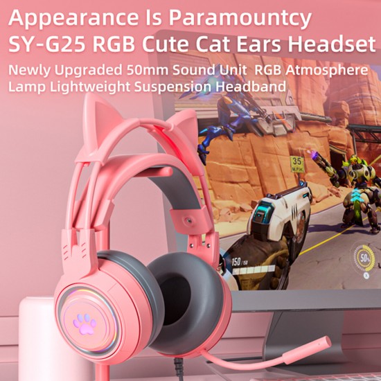 G25 Gaming Headphone 3.5mm+ USB Wired Headset 50mm Large Drivers Colorful Light Cute Headset with Mic