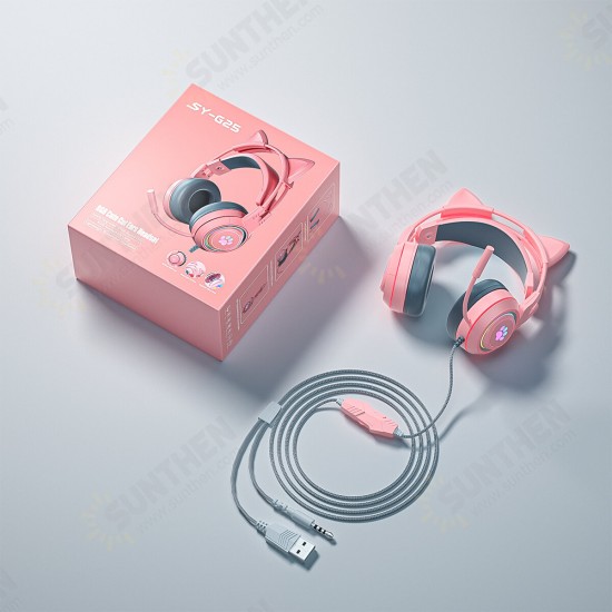 G25 Gaming Headphone 3.5mm+ USB Wired Headset 50mm Large Drivers Colorful Light Cute Headset with Mic