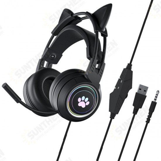 G25 Gaming Headphone 3.5mm+ USB Wired Headset 50mm Large Drivers Colorful Light Cute Headset with Mic