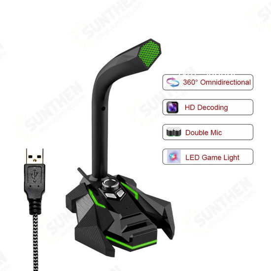 GK Multifunctional USB 3.5mm LED Wired Omnidirectionnel Game Microphone with Dual Mics with HD Smart Sound Card for Computer Laptop GK Multifunctional USB 3.5mm LED Wired Omnidirectionnel Game Microphone with Dual Mics with HD Smart Sound Card for Computer Laptop