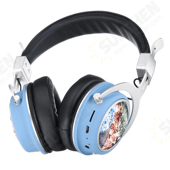 MH5 Wireless bluetooth 5.0 Headphone Foldable Pattern 3D Stereo TF Card AUX Headphone with Mic