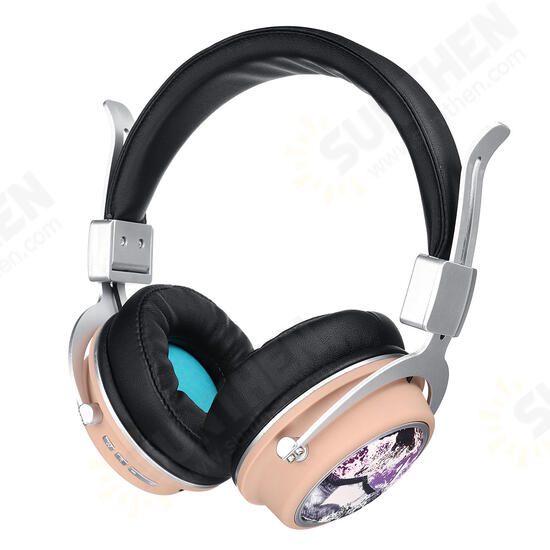 MH5 Wireless bluetooth 5.0 Headphone Foldable Pattern 3D Stereo TF Card AUX Headphone with Mic