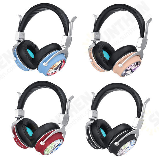 MH5 Wireless bluetooth 5.0 Headphone Foldable Pattern 3D Stereo TF Card AUX Headphone with Mic