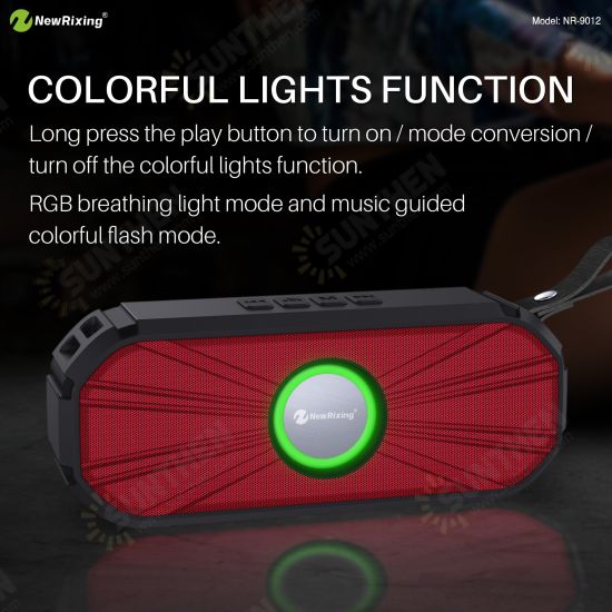NR-9012 bluetooth 5.0 Subwoofer Outdoor Support FM Radio TF Card HD Bass Stereo Portable Speaker with RGB Breathing Light NR-9012 bluetooth 5.0 Subwoofer Outdoor Support FM Radio TF Card HD Bass Stereo Portable Speaker with RGB Breathing Light