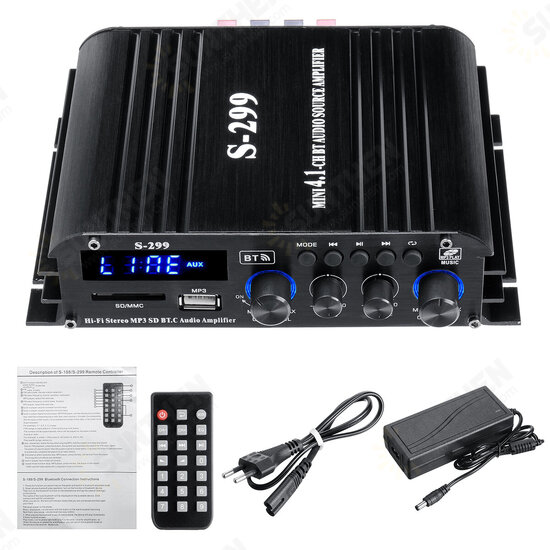 S-299 4x400W bluetooth Power Amplifier 4.1 Channel Hifi Amplifier Home Car Use with Remote Control S-299 4x400W bluetooth Power Amplifier 4.1 Channel Hifi Amplifier Home Car Use with Remote Control