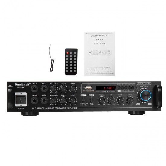 AV-2218 Audio Power Amplifier AC 110V 220V DC12V Bluetooth Karaoke Amplifier HIFI Home Theater Amplifier for Car Home