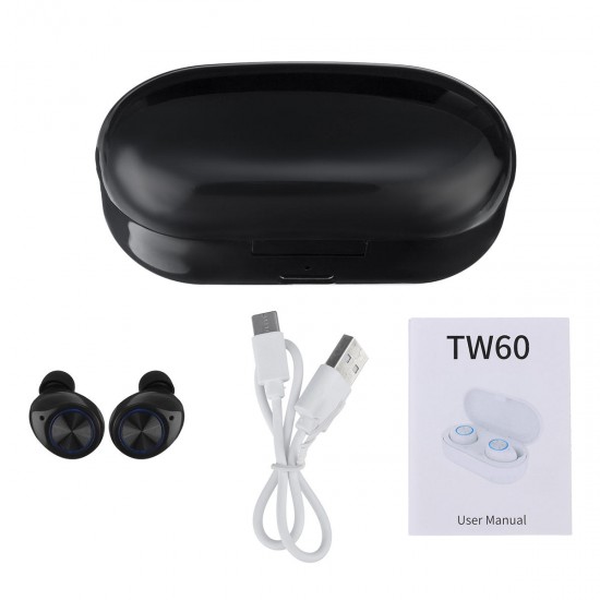 TW60 TWS Wireless bluetooth 5.0 HiFi Stereo Sport Earbuds Headphone Touch Control Earphone with Charging Box