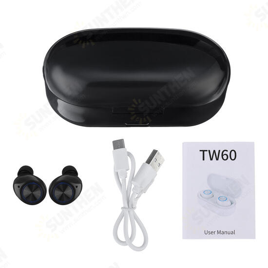 TW60 TWS Wireless bluetooth 5.0 HiFi Stereo Sport Earbuds Headphone Touch Control Earphone with Charging Box