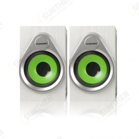 Vaensong 20A 6W Mini Dual Desktop Wood Speaker USB 2.0 3.5mm AUX