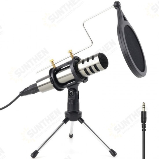 YX-3 Wired Microphone HiFi Noise Reduction Microphone with Stable Tripod with Shockproof Net Anti-Skid Rubber Bracket Microphone