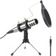 YX-3 Wired Microphone HiFi Noise Reduction Microphone with Stable Tripod with Shockproof Net Anti-Skid Rubber Bracket Microphone