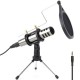YX-3 Wired Microphone HiFi Noise Reduction Microphone with Stable Tripod with Shockproof Net Anti-Skid Rubber Bracket Microphone