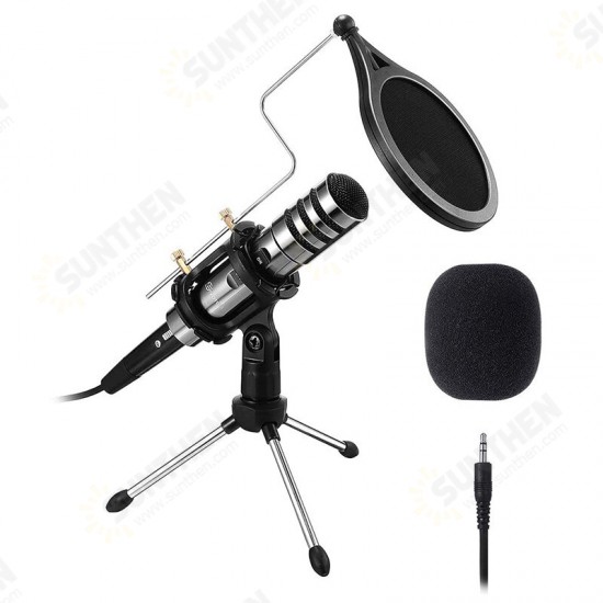 YX-3 Wired Microphone HiFi Noise Reduction Microphone with Stable Tripod with Shockproof Net Anti-Skid Rubber Bracket Microphone