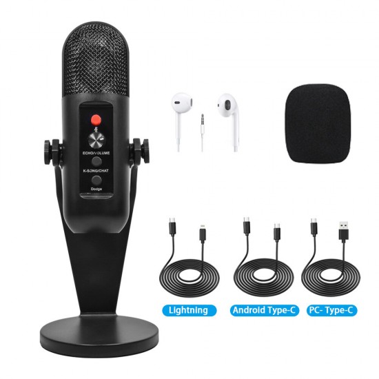 bluetooth V5.0 USB Professional Recording Wireless Microphone 180° Adjustable DSP Noise Reduction Video Singing For Mobile PC Laptop