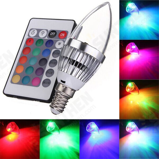 3W RGB+CW+WW Aluminium Candle Like Bulb E27 B22 Base AC85-265V Remote Control