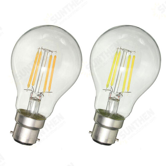 A60 B22 4W White Warm White COB LED Filament Retro Edison Bulbs AC 220V