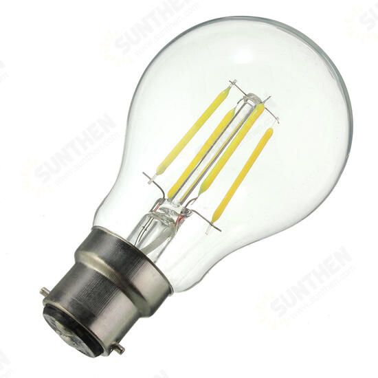 A60 B22 4W White Warm White COB LED Filament Retro Edison Bulbs AC 220V