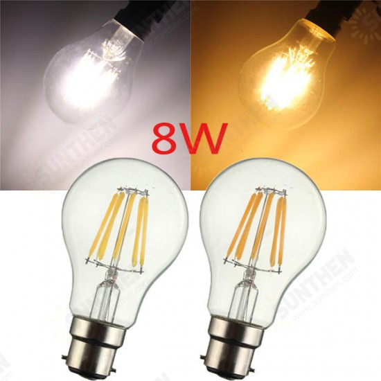 B22 A60 8W LED COB Filament Bulb Eison Vintage Clear Glass Lamp Non-dimmable AC 220V