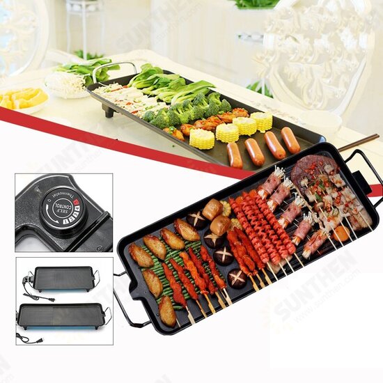 211V Electric BBQ Grill Kitchen Teppanyaki Smokeless Non-stick Surface Adjustable Temperature Grill for Barbecue Tools