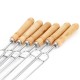 6PCS/Set Stainless Steel Wire BBQ Skewers Wood Handle Grill Roasting Sticks Outdoor Camping BBQ Tool