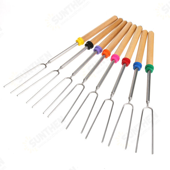 BBQ Roasting Sticks Extendable Design Wooden Handle Smores Kit for Fire Pit Sticks for Fire Pit