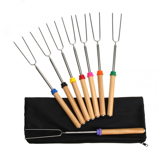 BBQ Roasting Sticks Extendable Design Wooden Handle Smores Kit for Fire Pit Sticks for Fire Pit