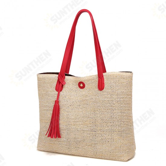 11L Women Straw Tassel Handbag Beach Shoulder Bag Shopping Tote Bag Outdoor Travel