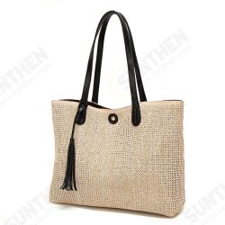 11L Women Straw Tassel Handbag Beach Shoulder Bag Shopping Tote Bag Outdoor Travel