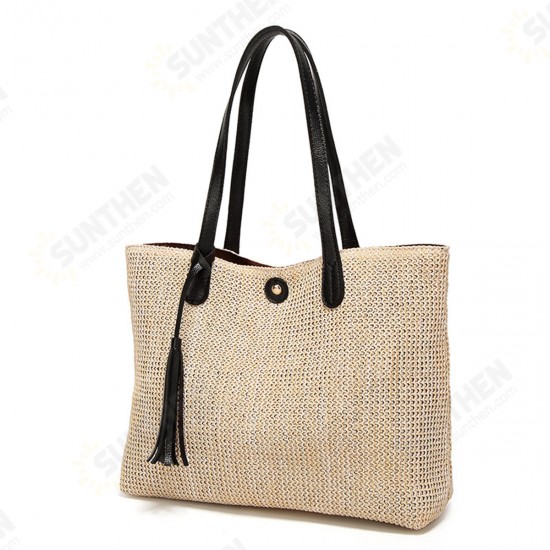 11L Women Straw Tassel Handbag Beach Shoulder Bag Shopping Tote Bag Outdoor Travel