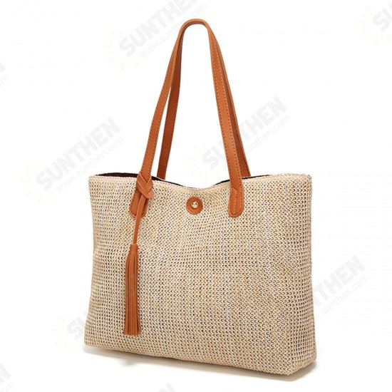 11L Women Straw Tassel Handbag Beach Shoulder Bag Shopping Tote Bag Outdoor Travel