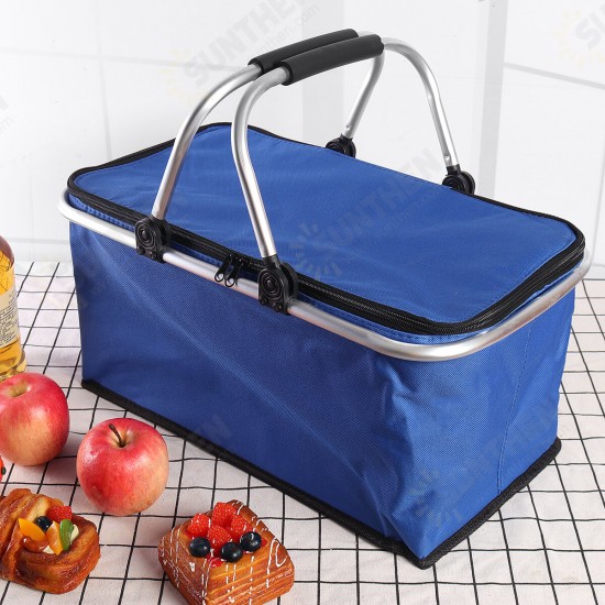 30L Waterproof Folding Picnic Lunch Bag Camping Insulated Bag Cooler Hamper Storage Basket Bag Box With Handle For Outdoor Picnic