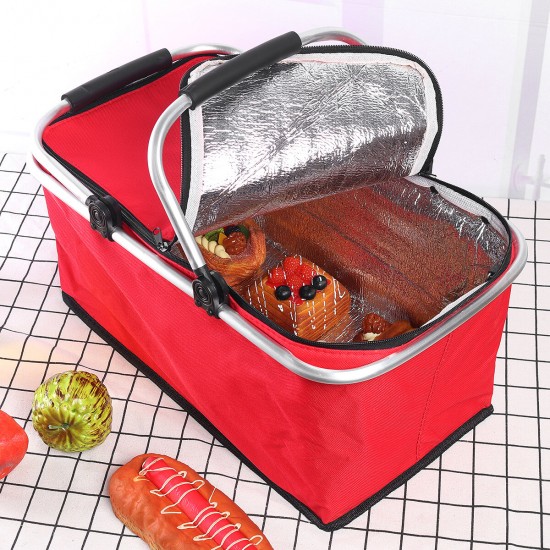 30L Waterproof Folding Picnic Lunch Bag Camping Insulated Bag Cooler Hamper Storage Basket Bag Box With Handle For Outdoor Picnic