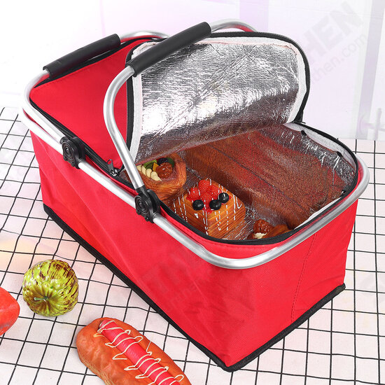 30L Waterproof Folding Picnic Lunch Bag Camping Insulated Bag Cooler Hamper Storage Basket Bag Box With Handle For Outdoor Picnic