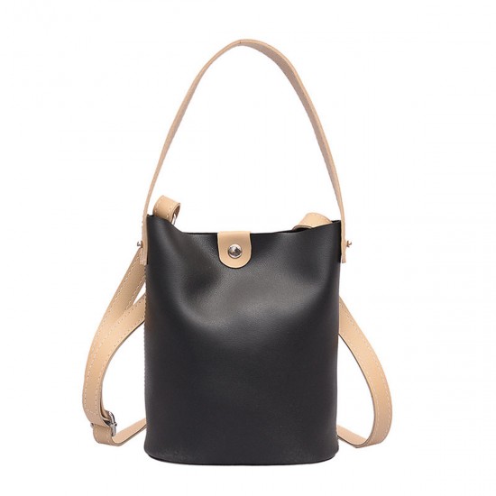3.8L Women PU Leather Bucket Bag Portable Handbag Leisure Shoulder Bag Outdoor Travel