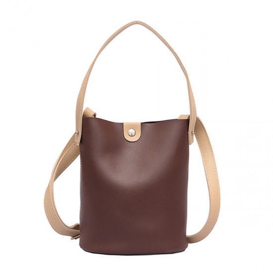 3.8L Women PU Leather Bucket Bag Portable Handbag Leisure Shoulder Bag Outdoor Travel