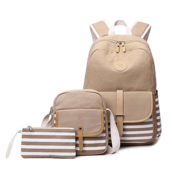 3Pcs/Set Canvas Backpack Rucksack School Bag Waterproof Shoulder Bag Outdoor Travel